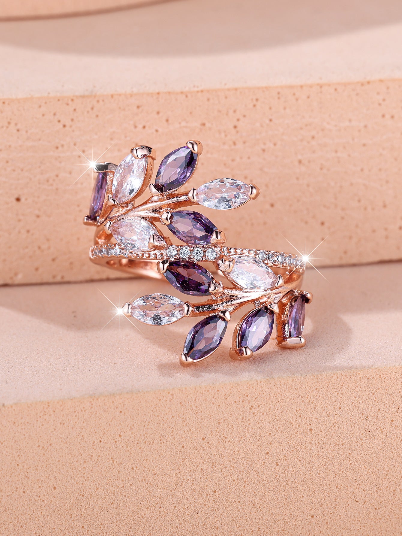 Horse Eye Zircon Leaf Ring