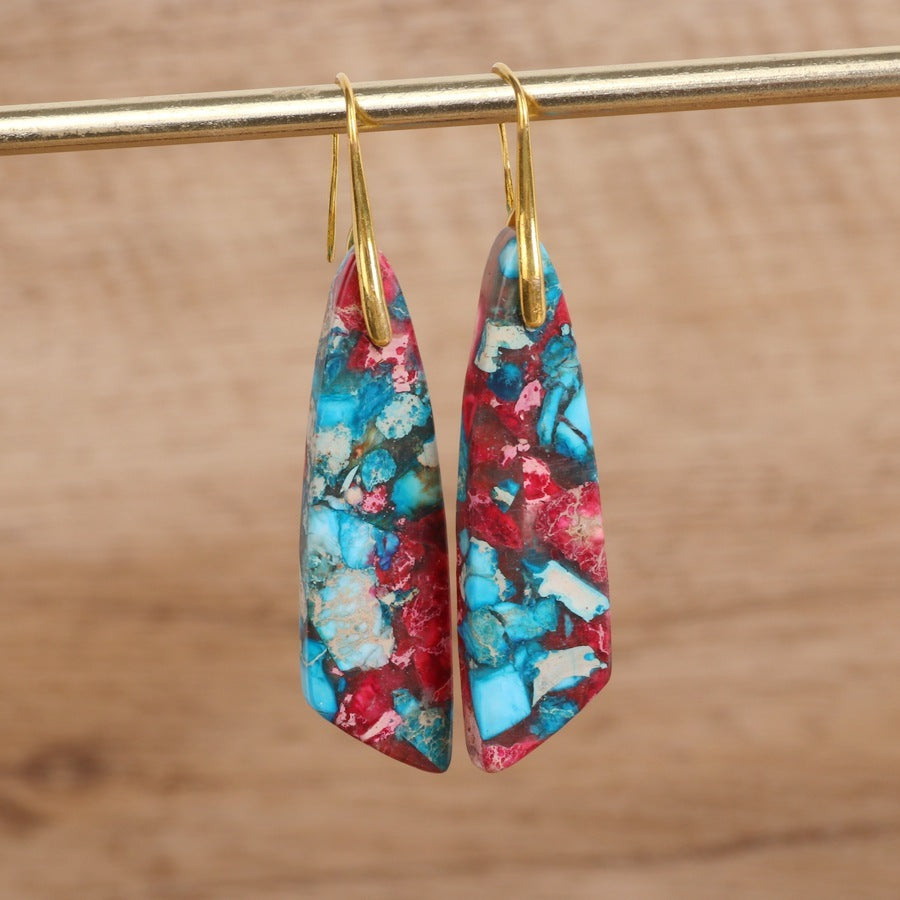 Geometric Flower Shape Pendant Earrings – Sliver blue earrings