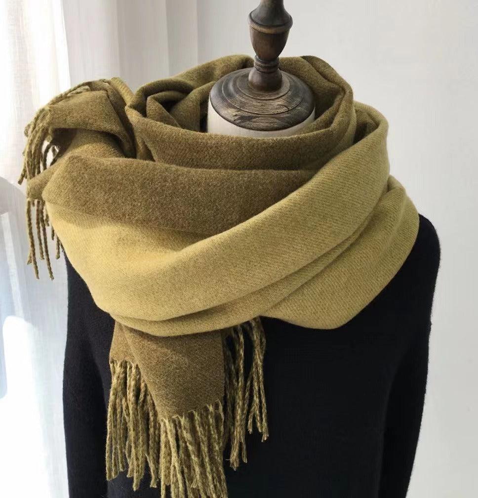 Double-sided Wool Scarf Shawl with Tassels