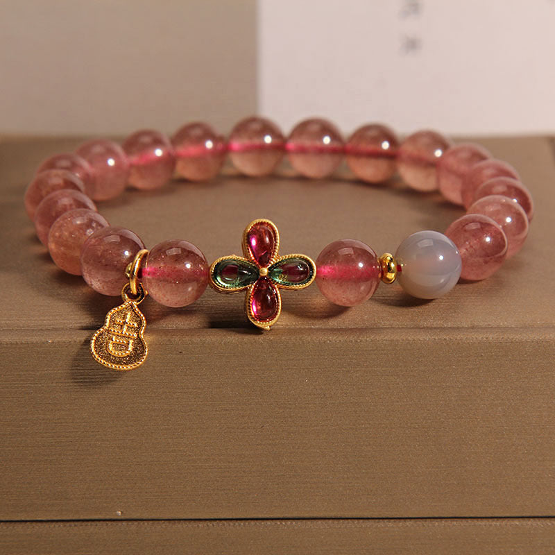 Luxurious Natural Strawberry Quartz Beaded Bracelet with Lucky Charm – Strawberry Quartz necklace