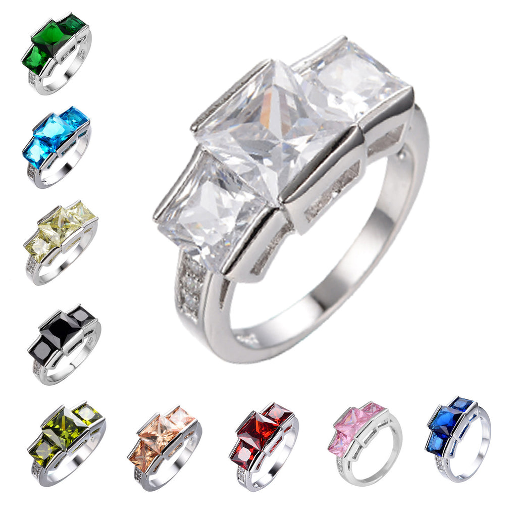 Multicolor Gemstone Statement Ring – Bold Square-Cut Design – Apple Green No 10 rings