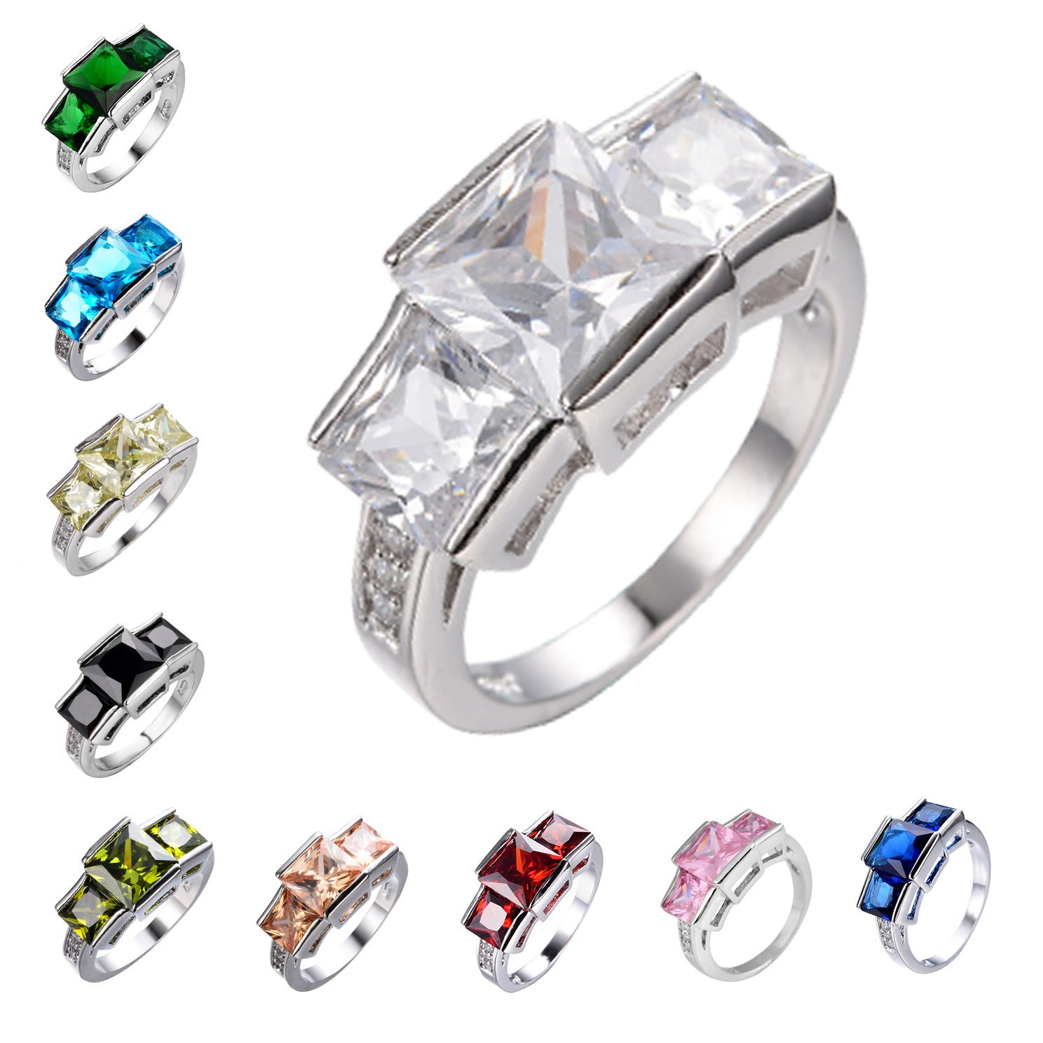 Multicolor Gemstone Statement Ring – Bold Square-Cut Design – Apple Green No 10 rings