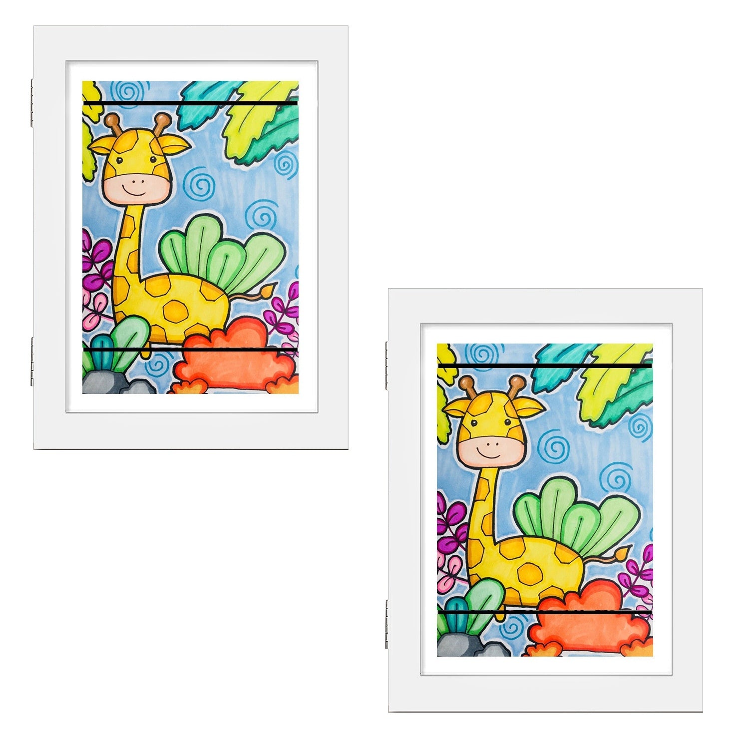 Kids Art Display Frames – 2-Pack Front-Opening Wall Frames with Nails (Black or White)