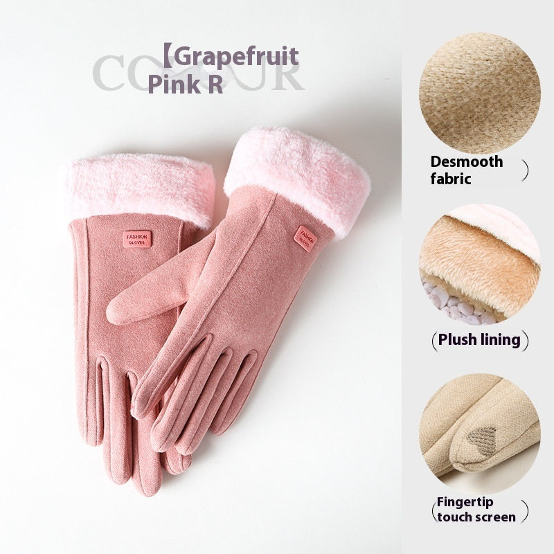 Pink gloves with plush lining and desmooth fabric on a white background