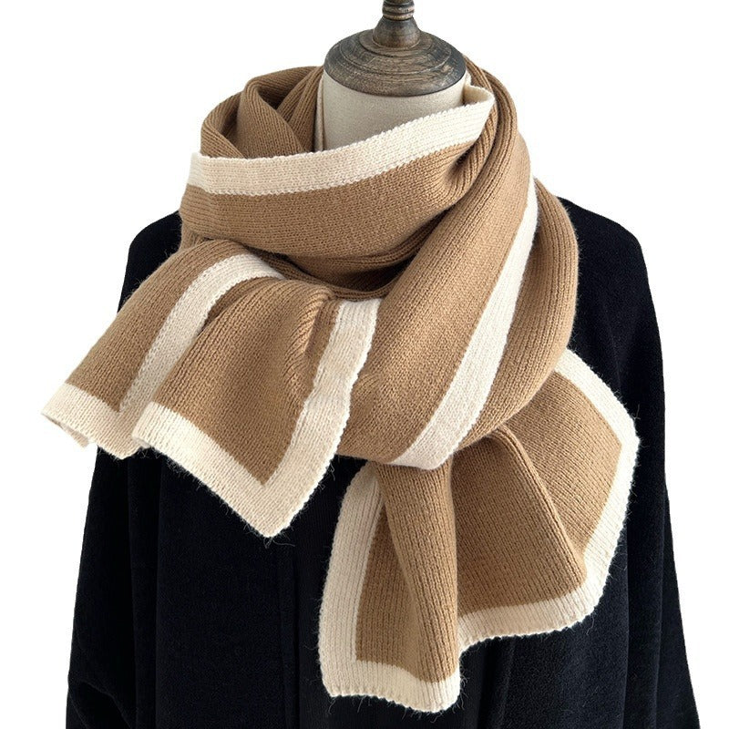 Color Matching Knitted Wool Scarf – Black 175x 30cm