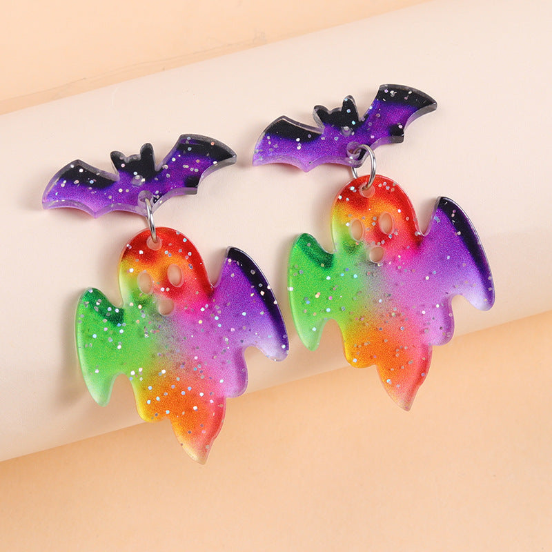 Halloween Acrylic Earrings – Spooky Fun Collection – Orange Bat