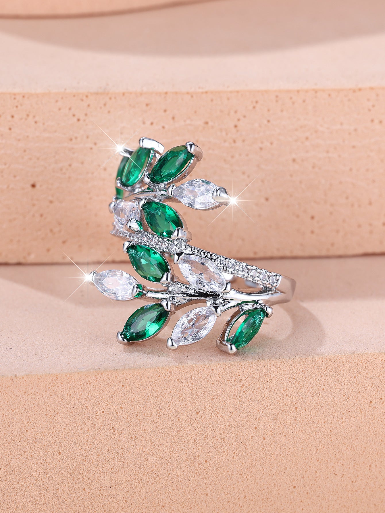 Horse Eye Zircon Leaf Ring