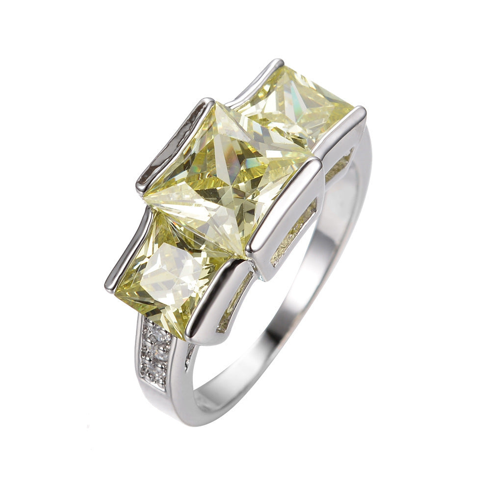 Multicolor Gemstone Statement Ring – Bold Square-Cut Design – Apple Green No 7