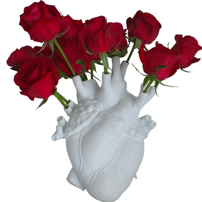 Anatomical Heart Vase – Nordic Style Sculpture Flower Pot – White Big