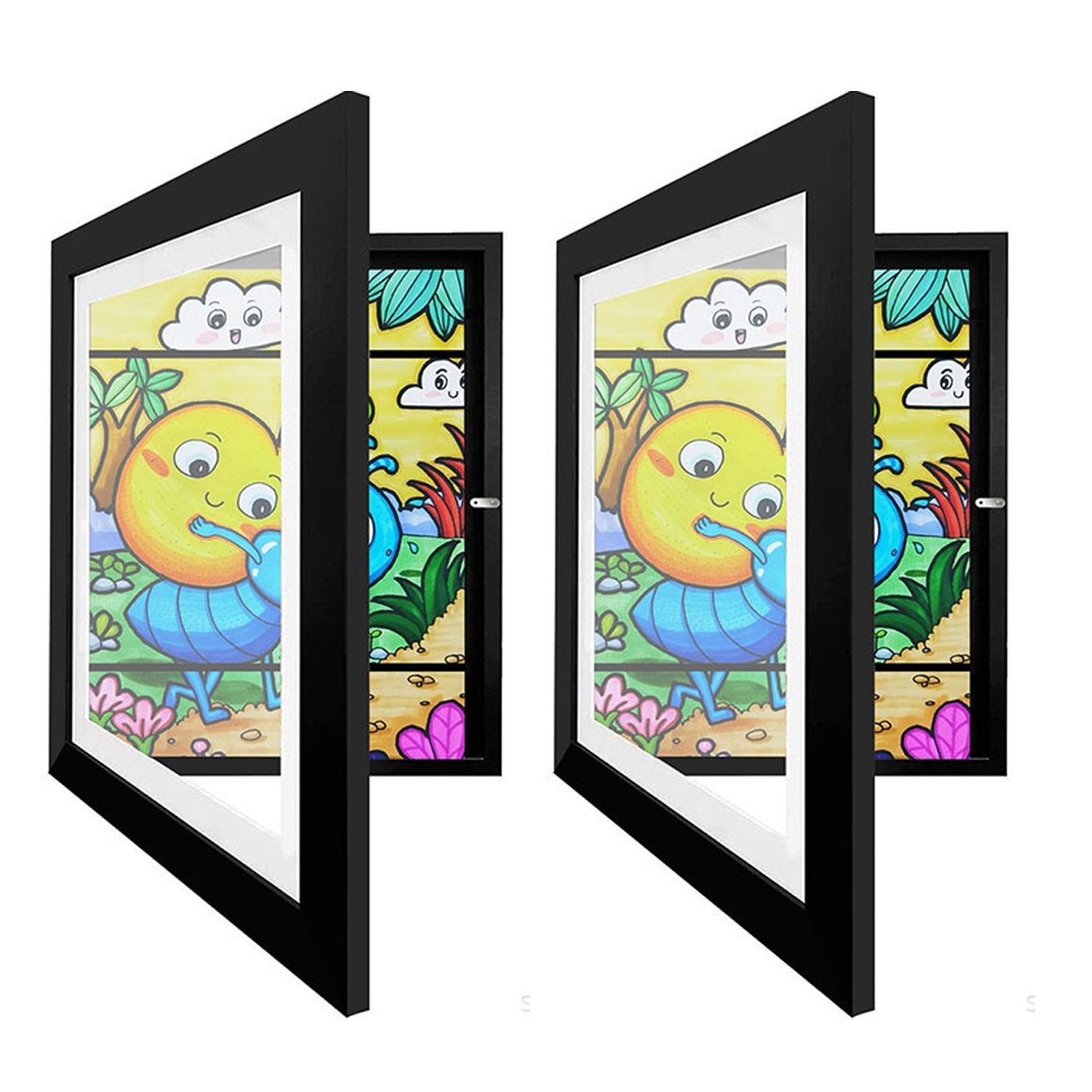 Kids Art Display Frames – 2-Pack Front-Opening Wall Frames with Nails (Black or White)