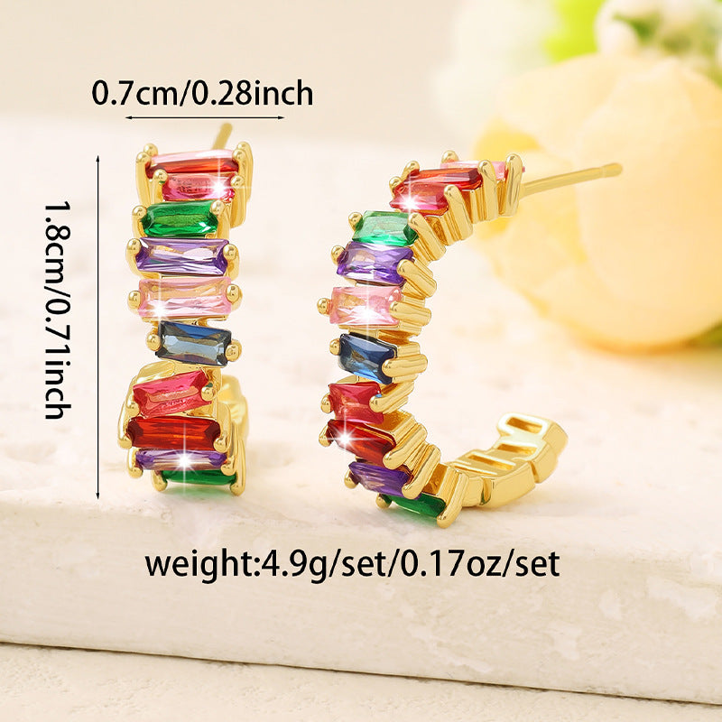 Rainbow Gemstone Hoop Earrings – Gold Plated