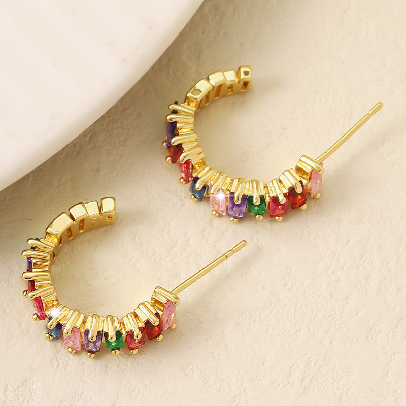 Rainbow Gemstone Hoop Earrings – Gold Plated