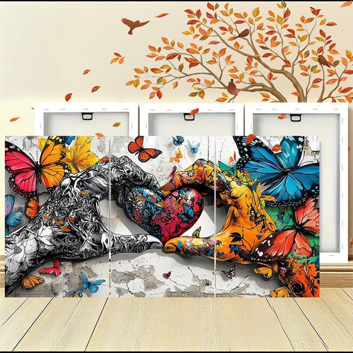 3-Piece Graffiti Love Canvas Wall Art – Framed Street Style Print Set – 12x8inch
