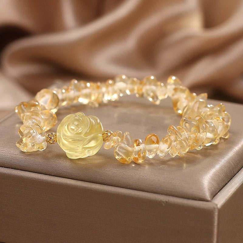Natural Citrine Gravel Bracelet with Carved Rose Bead