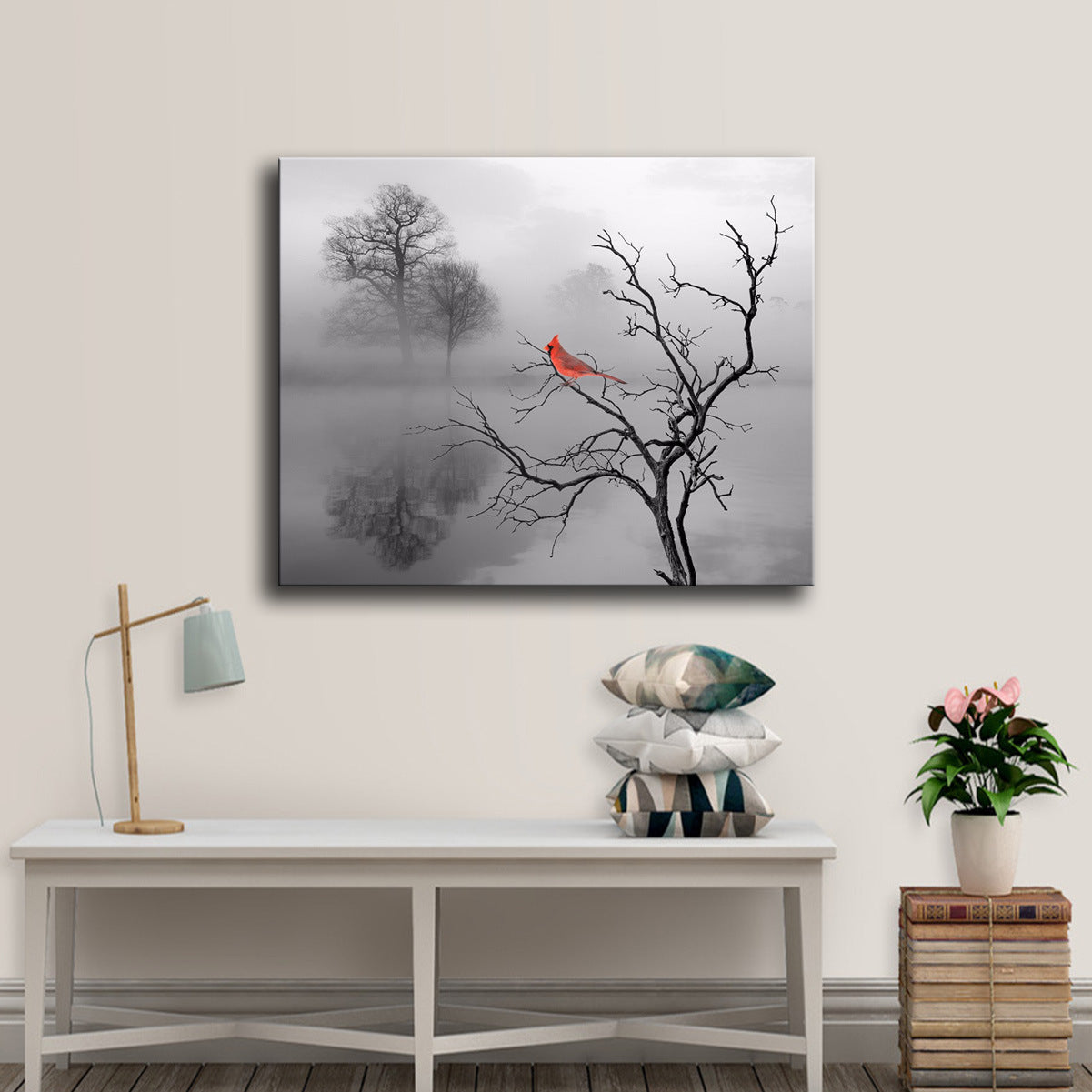 Red Cardinal Memorial Canvas Print – Grey 20X25 home art