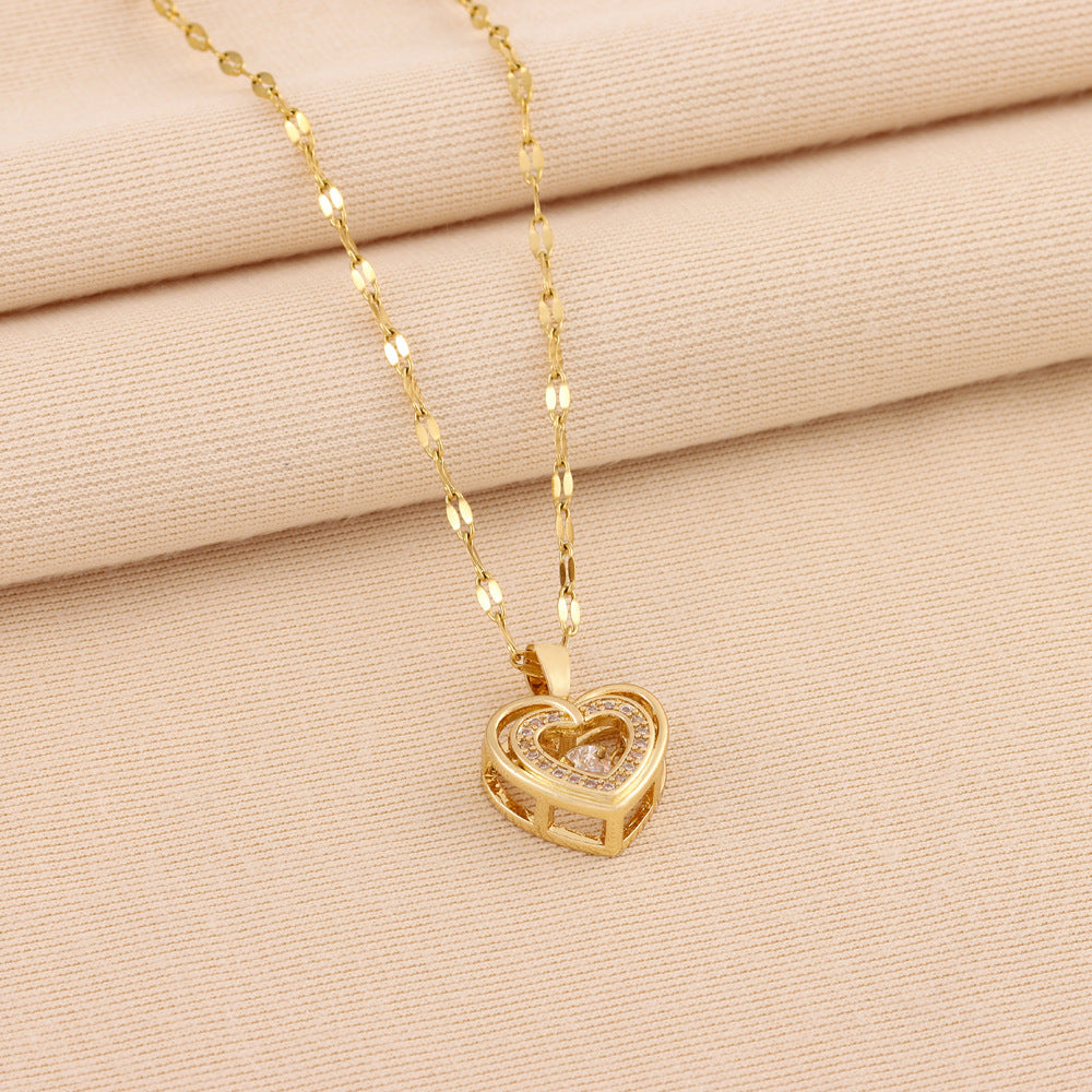 Double-Layer Love Necklace – Titanium Steel & Rhinestones