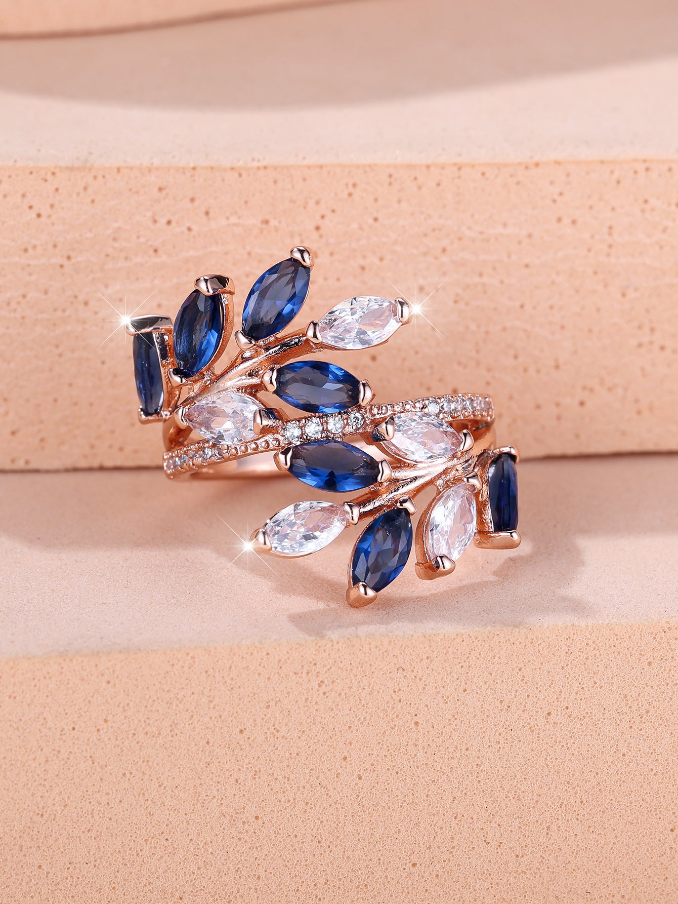 Horse Eye Zircon Leaf Ring