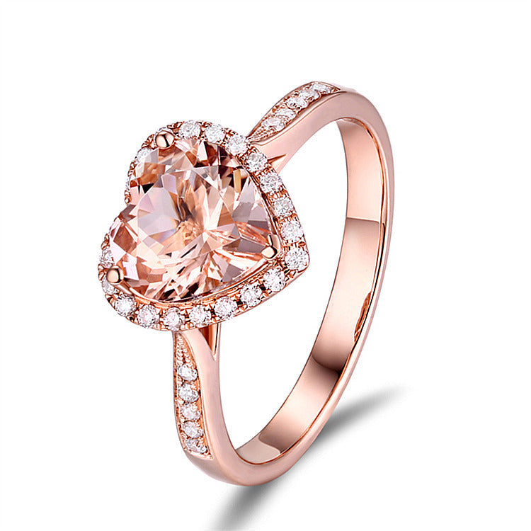 18K Gold Plated Heart Ring – Rose Orange Diamond Style – Rose Gold No 8