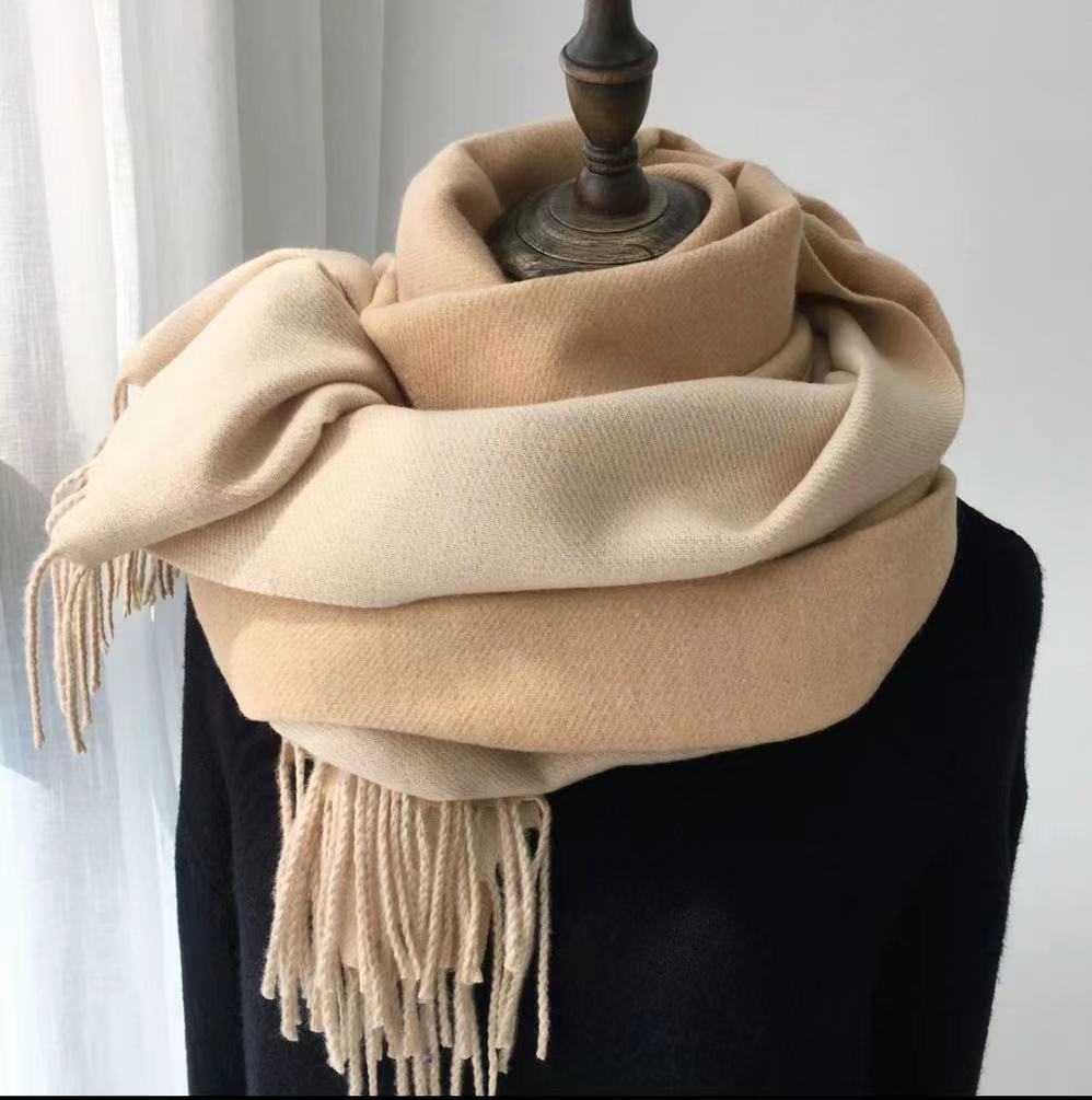 Double-sided Wool Scarf Shawl with Tassels – Fog Blue 60X195CM With Tassels