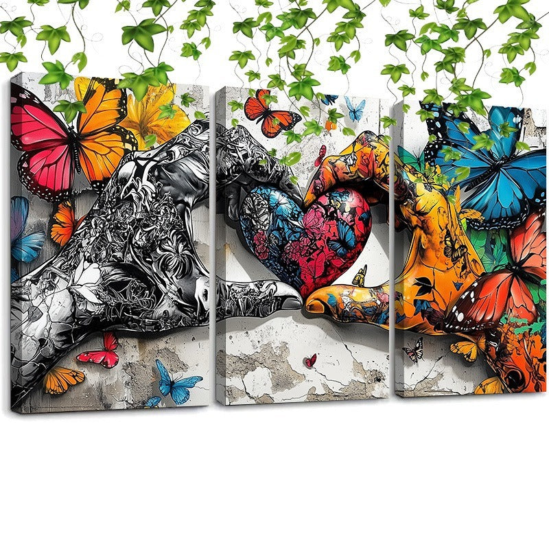 3-Piece Graffiti Love Canvas Wall Art – Framed Street Style Print Set – 36x24inch