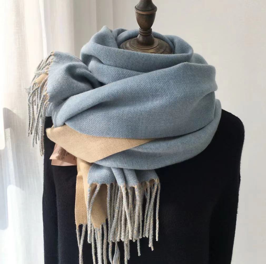 Double-sided Wool Scarf Shawl with Tassels – Oat Apricot 60X195CM With Tassels
