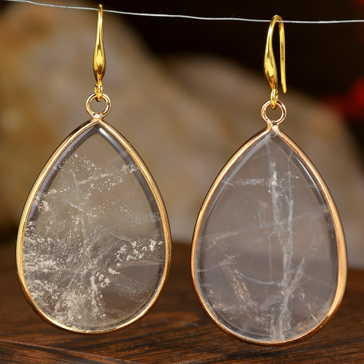 Women’s Retro Natural Stone Drop Earrings – Multicolor Gemstone Variants