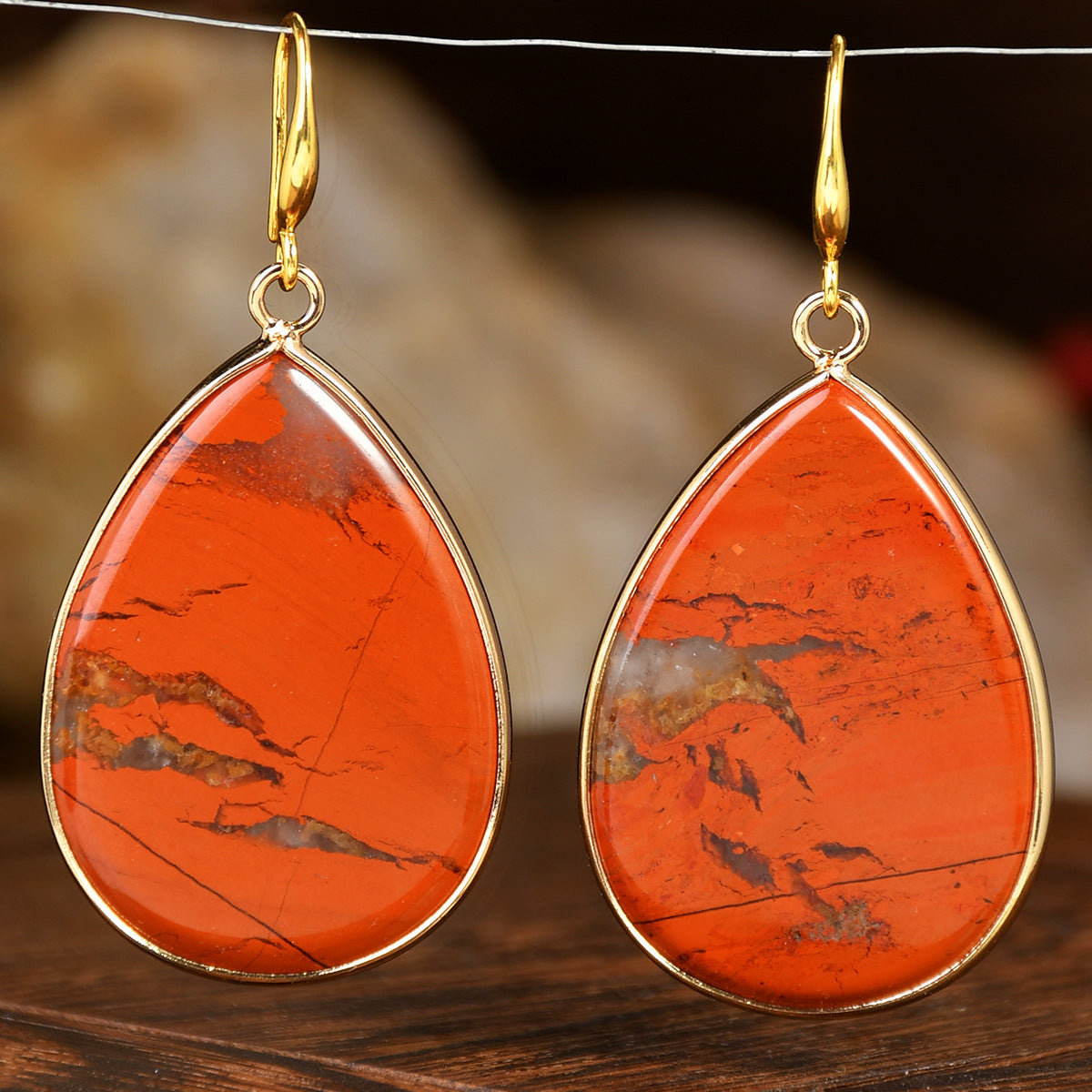 Women’s Retro Natural Stone Drop Earrings – Multicolor Gemstone Variants
