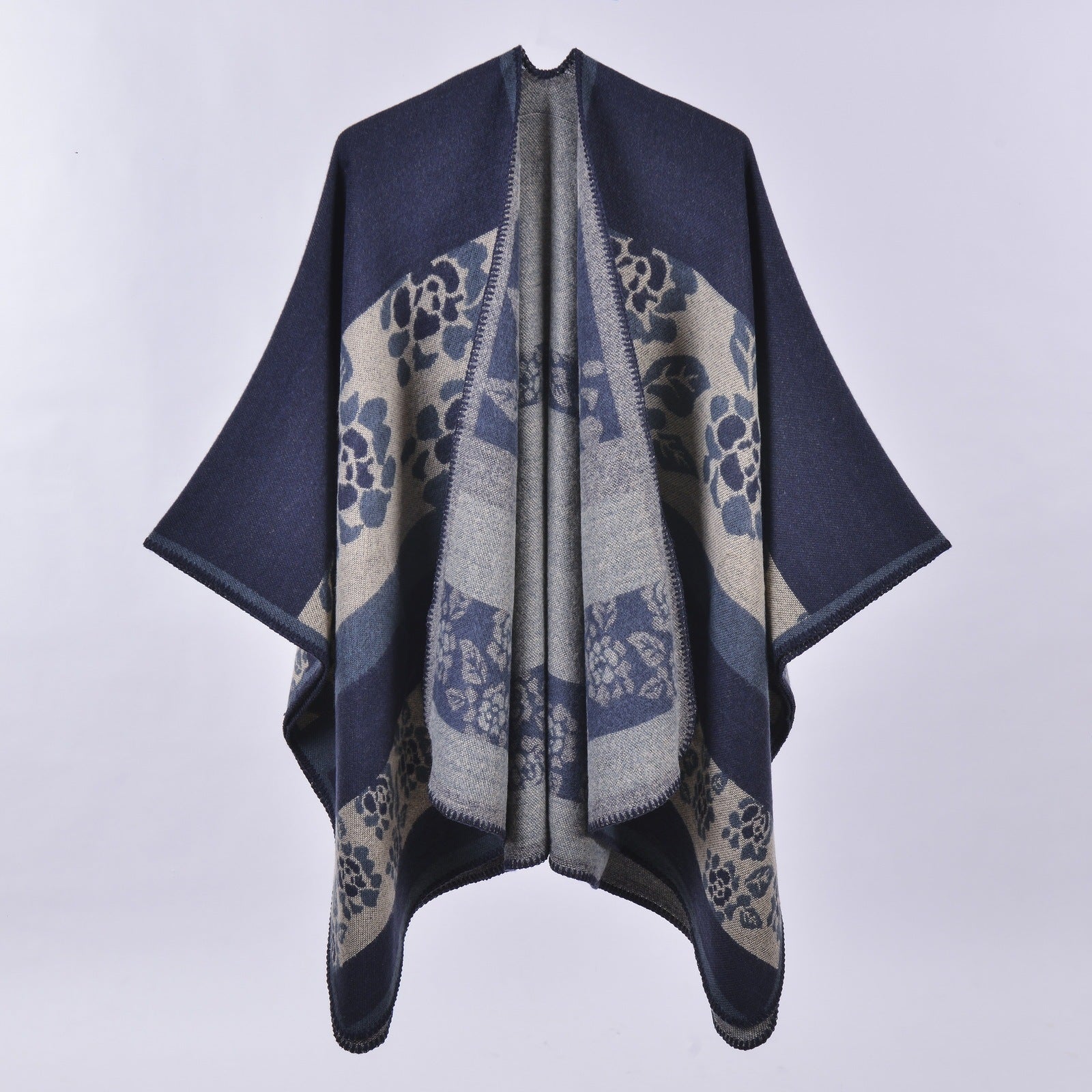Autumn & Winter Versatile Lattice Travel Shawl – Flower Gray 130x150CM