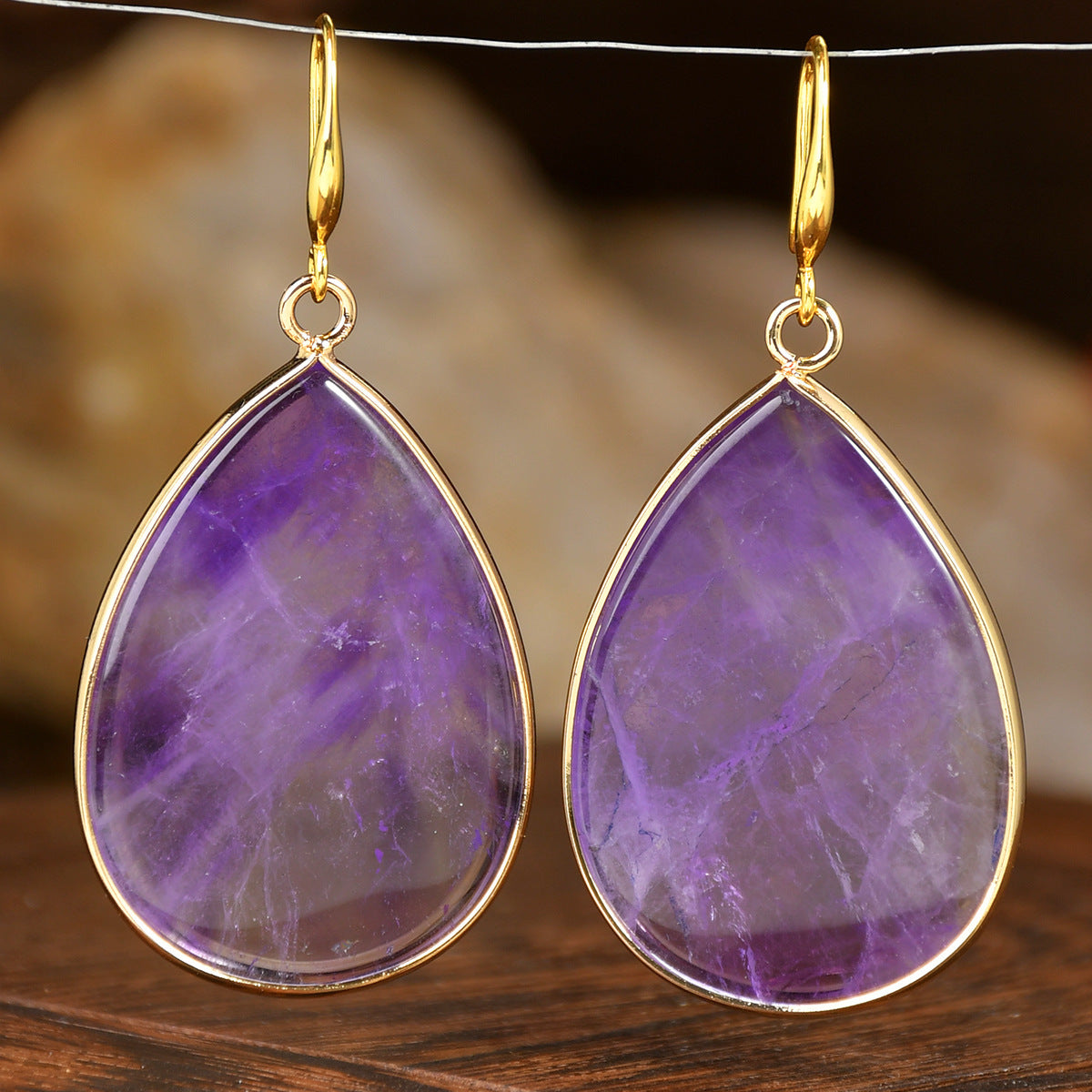 Women’s Retro Natural Stone Drop Earrings – Multicolor Gemstone Variants – Green Aventurine
