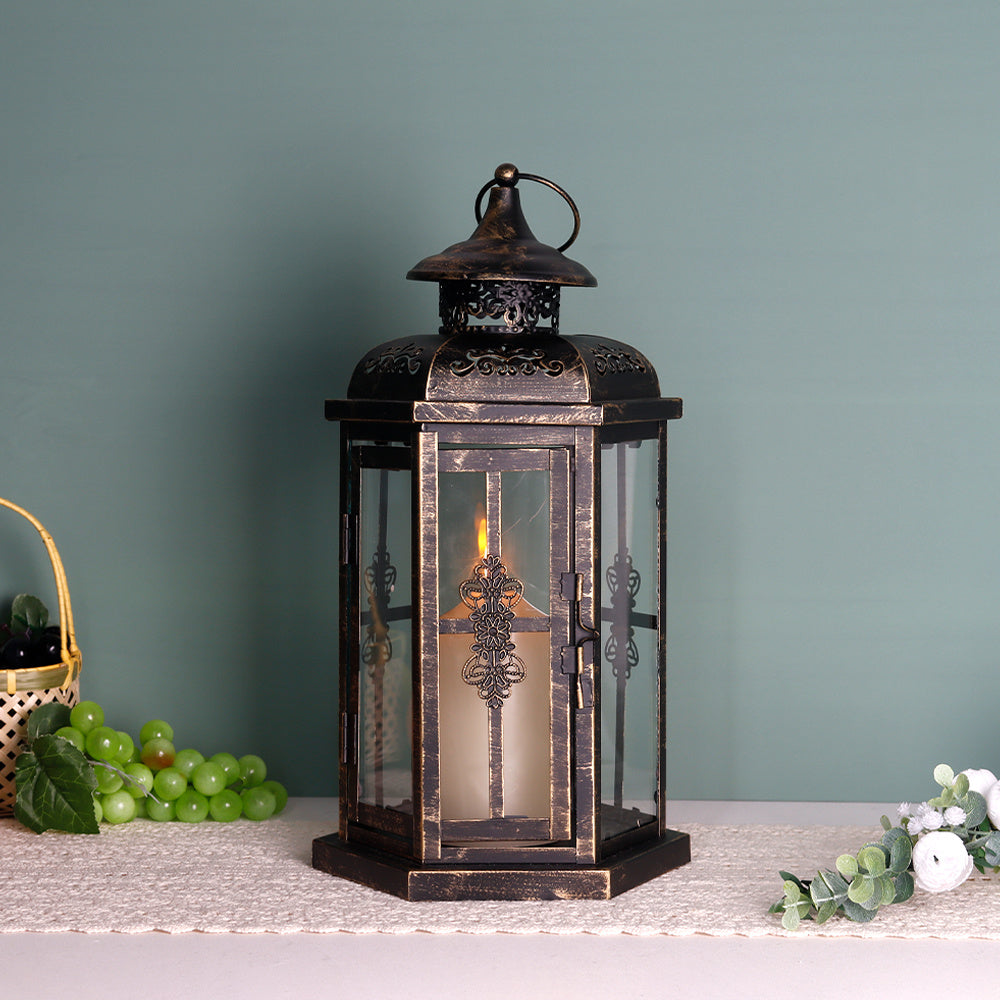 Vintage Iron Glass Candle Lantern – 3 Colors – White brush gold