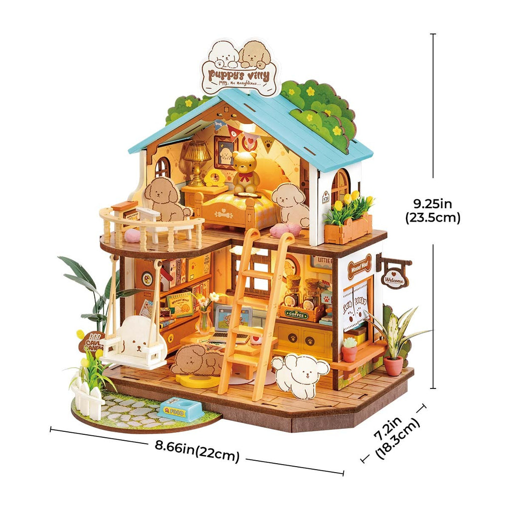 DIY Miniature Dollhouse Kit – Puppy’s Cozy Villa with LED Lights & Furniture