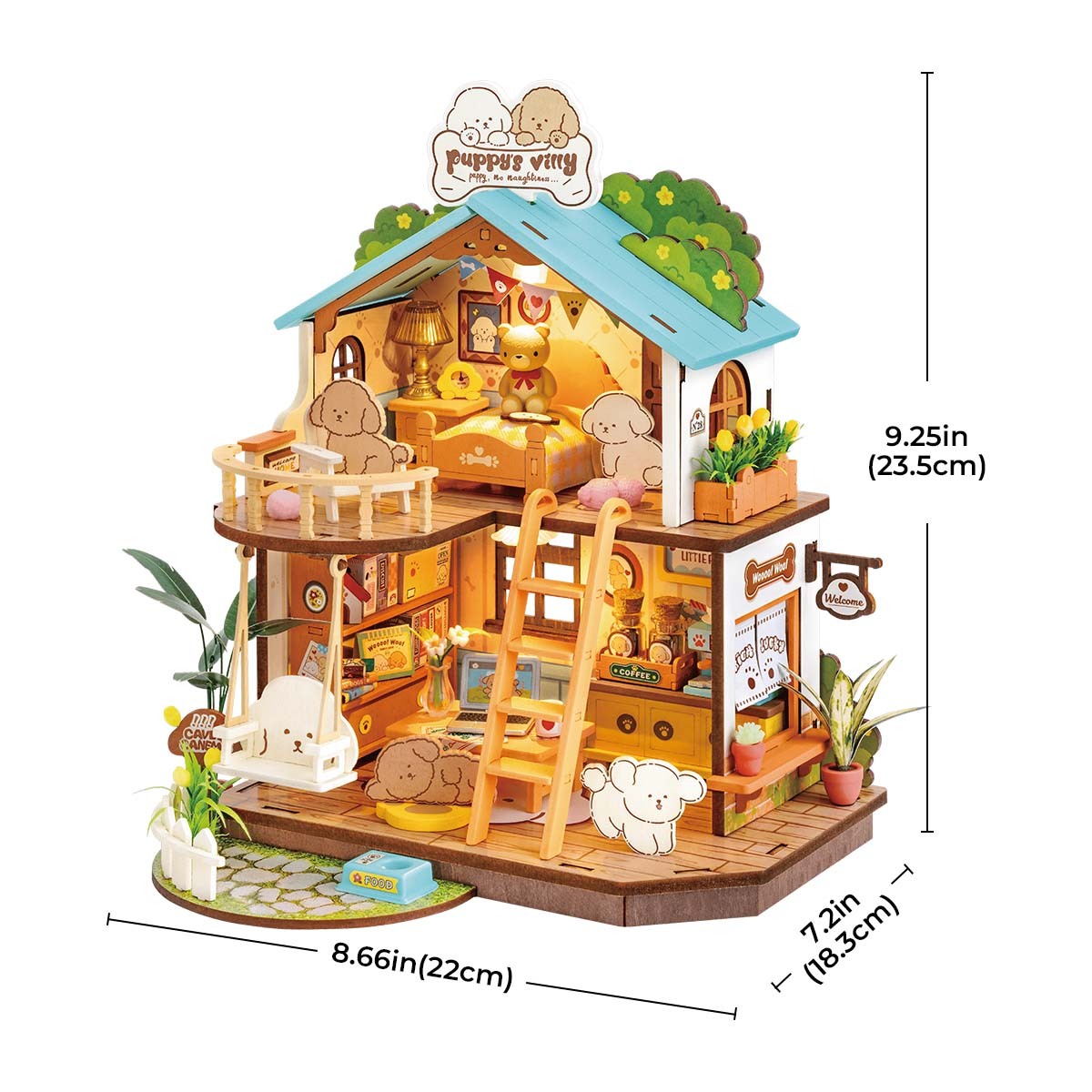DIY Miniature Dollhouse Kit – Puppy’s Cozy Villa with LED Lights & Furniture