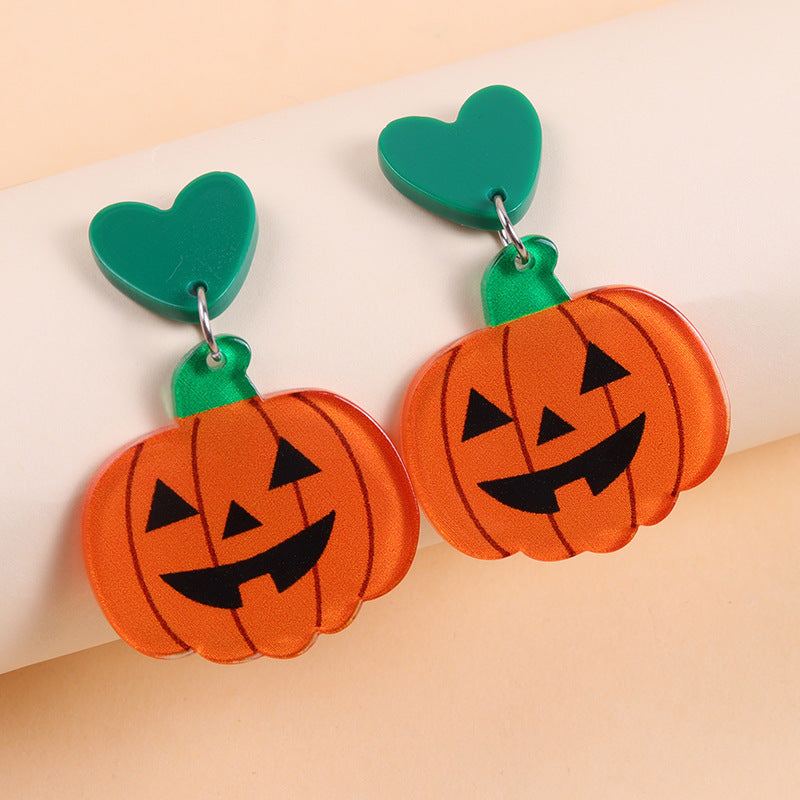 Halloween Acrylic Earrings – Spooky Fun Collection – Purple Bat Pumpkin