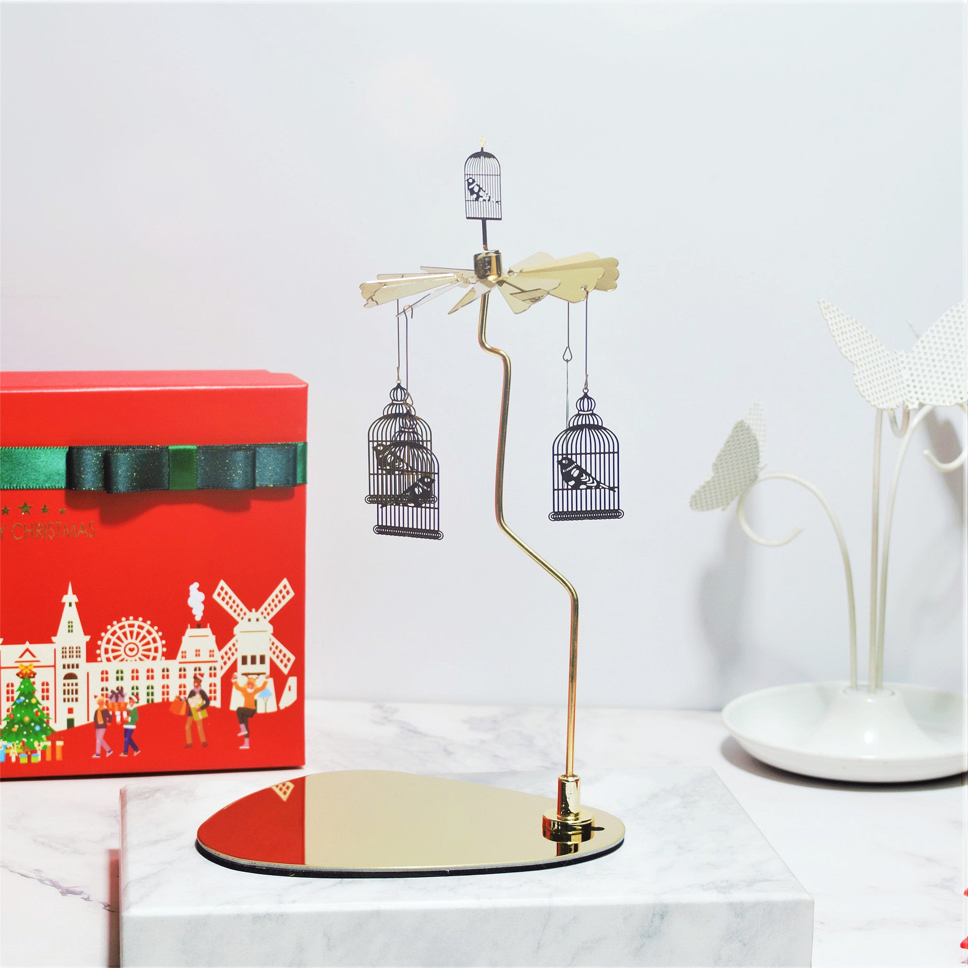 Rotating Candle Holder – Elegant Spinning Design – Golden Bow