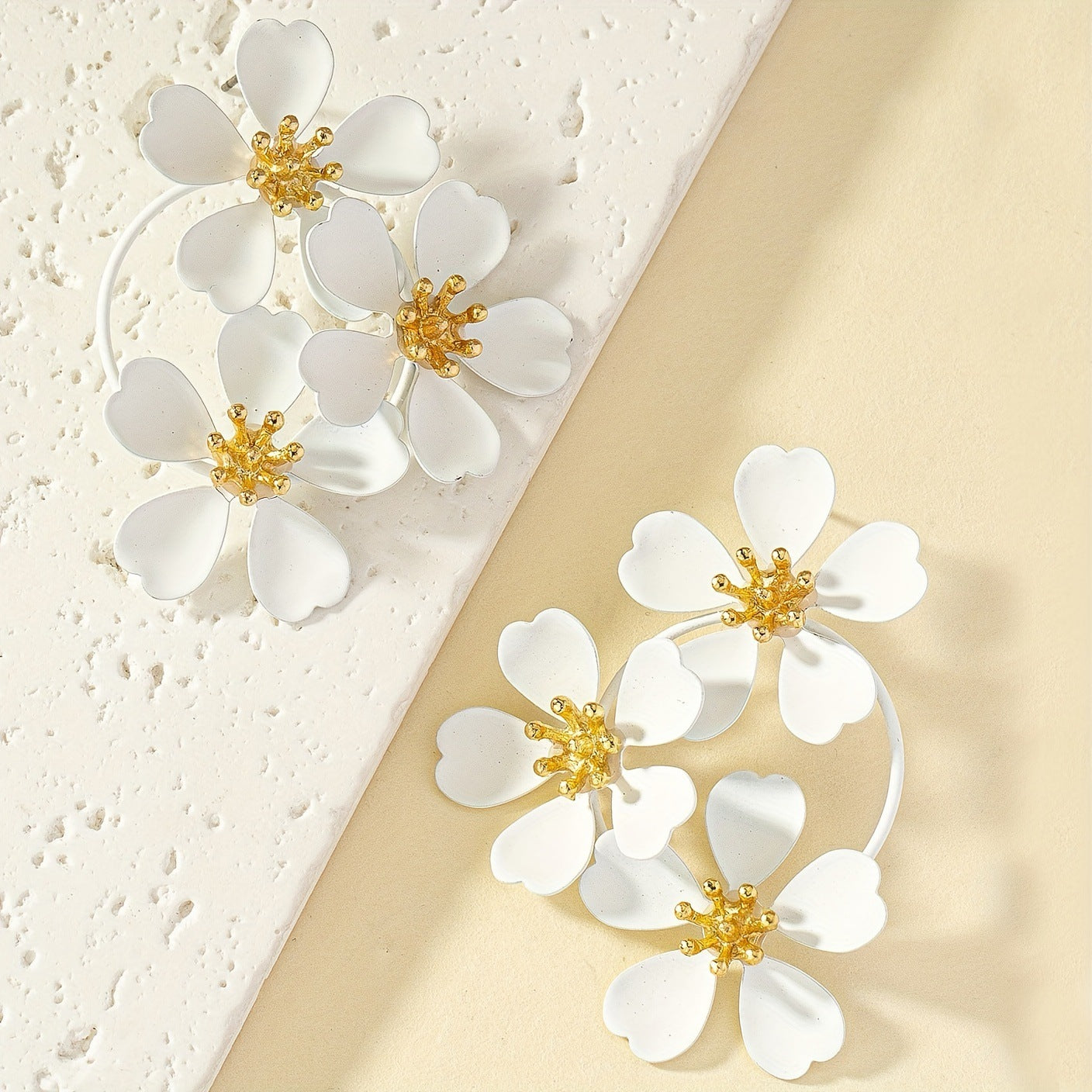 Retro Statement Flower Earrings – Bold Dangle Design (Black or White)