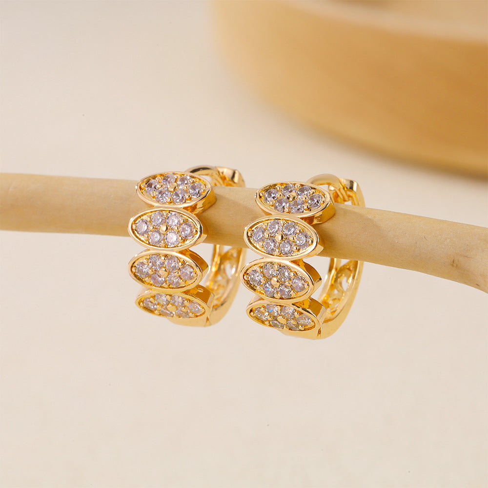 Gold Women’s Zircon Inlaid Earrings – Elegant Sparkle Hoops