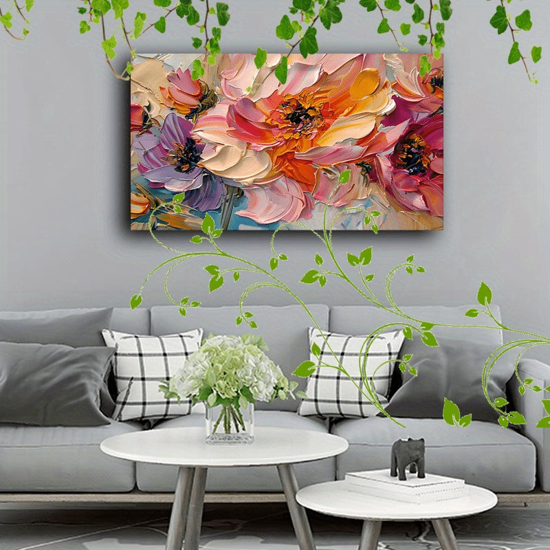 Vibrant Floral Canvas Wall Art with Wooden Frame – 24x18in
