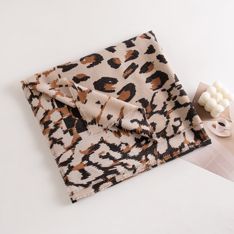 Leopard Print Cashmere-Feel Scarf – Wild Yet Elegant – Coffee Leopard Print 190X60CM