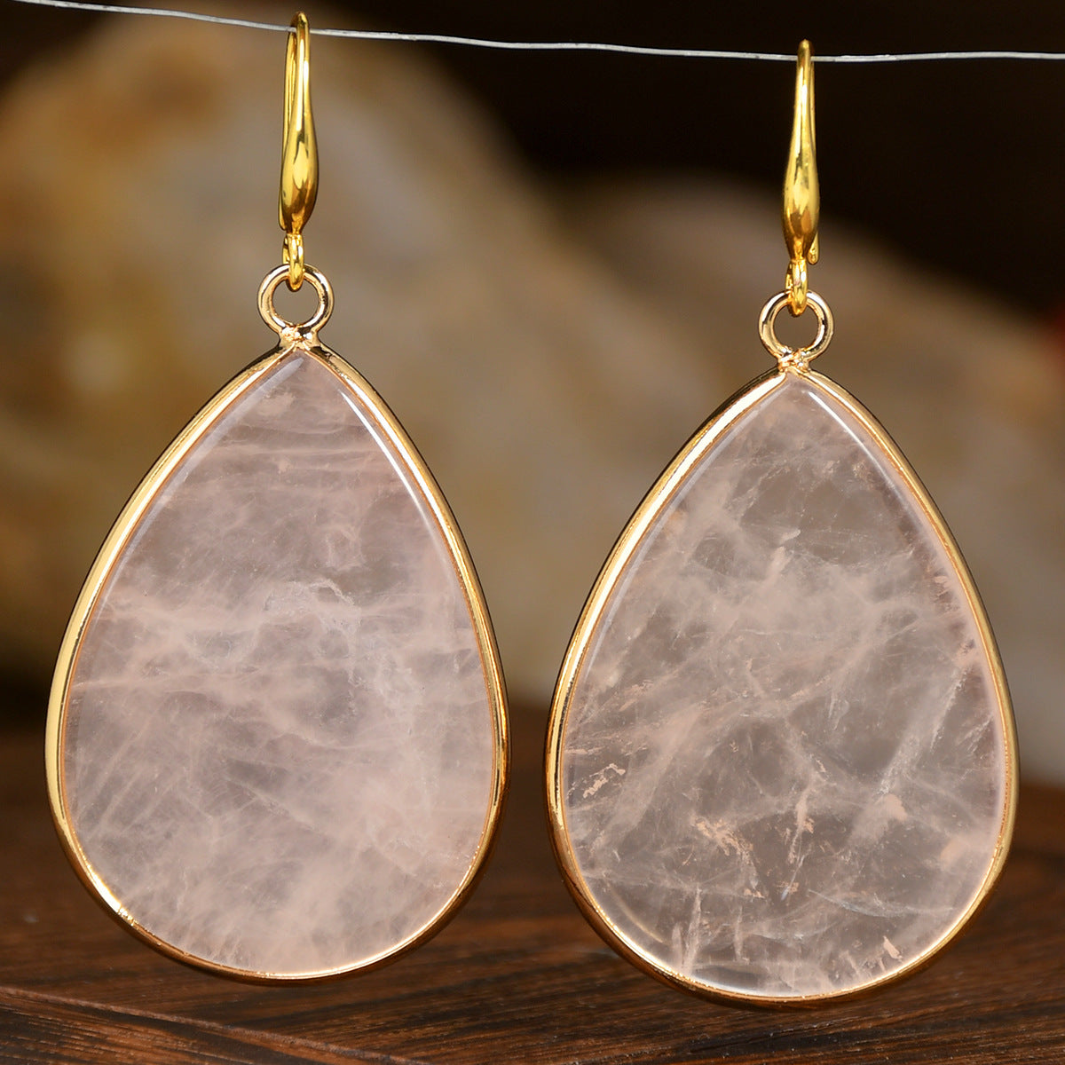 Women’s Retro Natural Stone Drop Earrings – Multicolor Gemstone Variants – White Crystal
