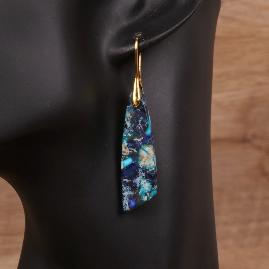 Geometric Flower Shape Pendant Earrings – blue
