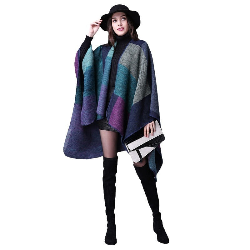Autumn & Winter Versatile Lattice Travel Shawl – Cross Border Black And White 130x150CM