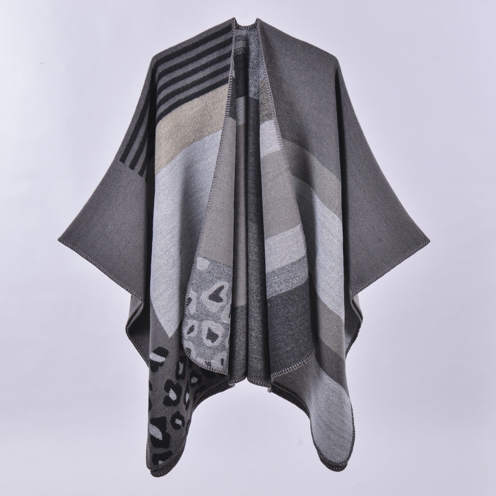 Autumn & Winter Versatile Lattice Travel Shawl – Mud Dot Blue 130x150CM