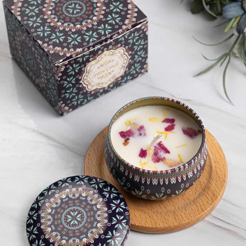 Dried Flower Fragrance Candle – Decorative Tin Gift Candle – 6 CmX4cm Color Box Packaging Cherry Honey