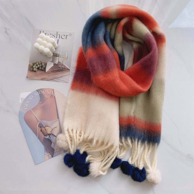 Rainbow Mohair Tassel Scarf – 9color Above 175cm