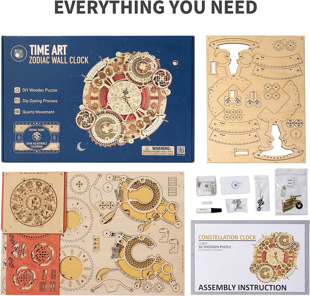 ROKR Zodiac Wooden Clock 3D Puzzle Kit – Functional Wall Art
