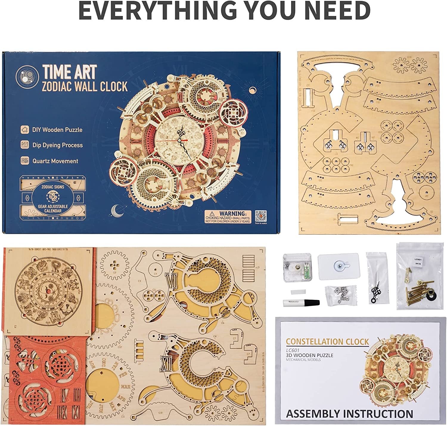 ROKR Zodiac Wooden Clock 3D Puzzle Kit – Functional Wall Art