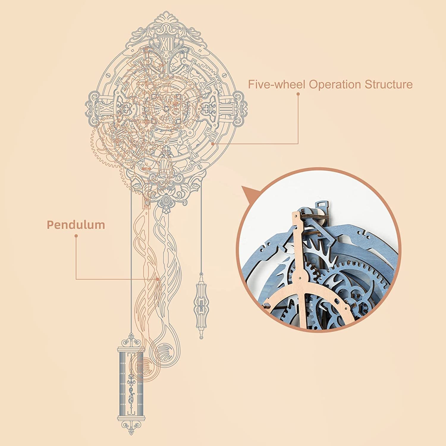 ROKR Romantic Notes Wooden Clock 3D Puzzle Kit – Elegant Wall Décor