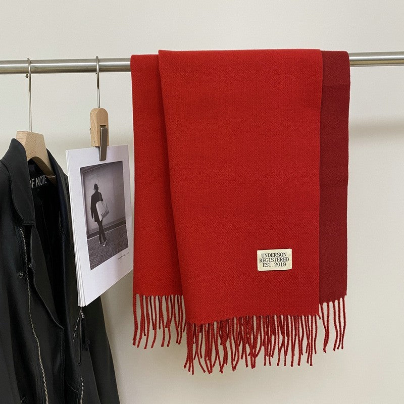 Double-sided Wool Scarf Shawl with Tassels – Coffee Yellow Mocha 60X195CM With Tassels