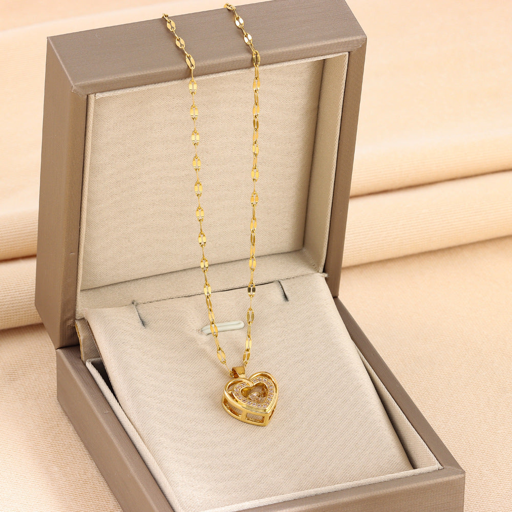 Double-Layer Love Necklace – Titanium Steel & Rhinestones