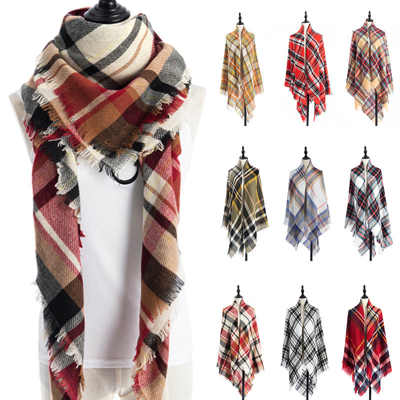 Women’s Cashmere-like Plaid Scarf Shawl – A1 140X140CM scarves and wraps
